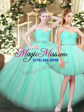 Sleeveless Floor Length Ruching Lace Up 15 Quinceanera Dress with Baby Blue