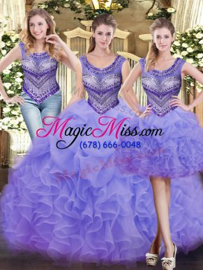 Floor Length Lavender Quinceanera Dress Scoop Sleeveless Lace Up