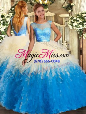 Floor Length Multi-color Quince Ball Gowns Tulle Sleeveless Lace and Ruffles