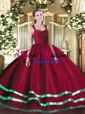 Ball Gowns 15 Quinceanera Dress Wine Red Straps Organza Sleeveless Floor Length Zipper