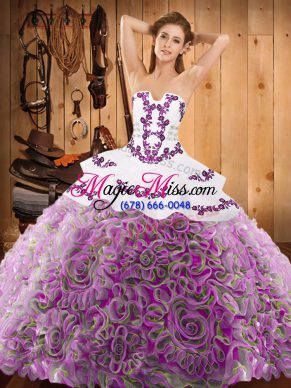 Popular Multi-color Quinceanera Dress Military Ball and Sweet 16 and Quinceanera with Embroidery Strapless Sleeveless Sweep Train Lace Up