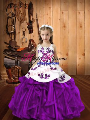 Superior Straps Sleeveless Lace Up Girls Pageant Dresses Eggplant Purple Organza