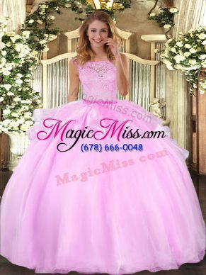 Inexpensive Floor Length Clasp Handle Sweet 16 Dress Lilac for Military Ball and Sweet 16 and Quinceanera with Lace