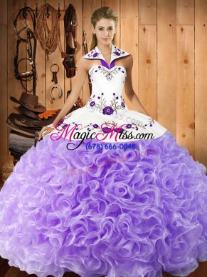 Ideal Lavender Sleeveless Embroidery Floor Length Sweet 16 Dress