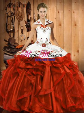 Glorious Satin and Organza Sleeveless Floor Length Sweet 16 Dress and Embroidery and Ruffles