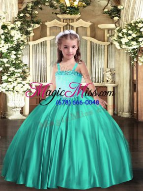 Fashionable Satin Sleeveless Floor Length Pageant Dress for Teens and Appliques