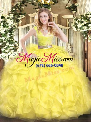 Super Yellow Ball Gowns Beading and Ruffles Quinceanera Gowns Zipper Tulle Sleeveless Floor Length