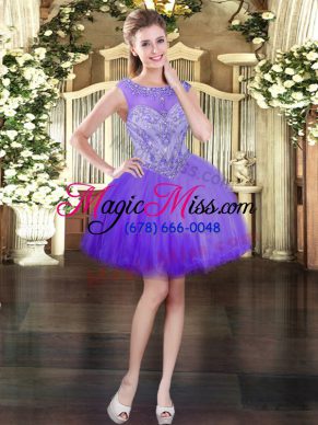 Ball Gowns Dress for Prom Purple Scoop Tulle Sleeveless Mini Length Lace Up