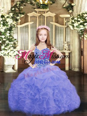Ball Gowns Pageant Dress Wholesale Blue Spaghetti Straps Organza Sleeveless Floor Length Lace Up