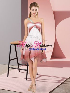 Comfortable Multi-color Empire One Shoulder Sleeveless Fading Color Asymmetrical Lace Up Beading Prom Dress