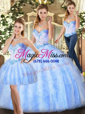 Lavender Organza Lace Up Quinceanera Gown Sleeveless Floor Length Beading and Ruffles