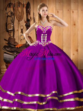 Purple Sleeveless Embroidery Floor Length 15th Birthday Dress