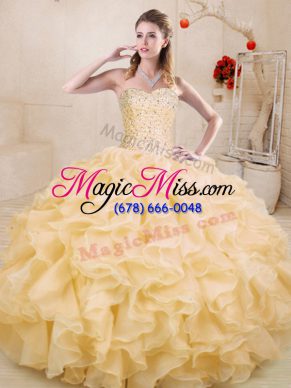 Gold Quinceanera Dress Sweet 16 and Quinceanera with Beading and Ruffles Sweetheart Sleeveless Lace Up