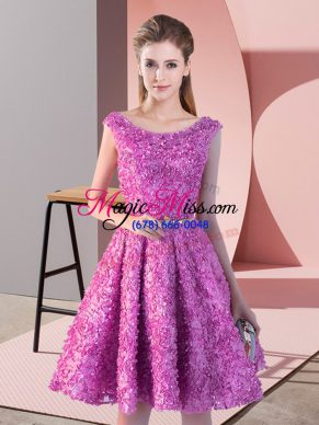 Lilac Lace Lace Up Prom Dress Sleeveless Knee Length Belt