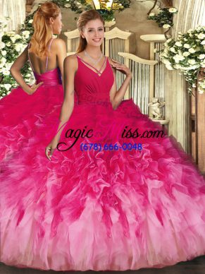 Ideal Multi-color Sleeveless Beading and Ruffles Floor Length Quinceanera Dresses