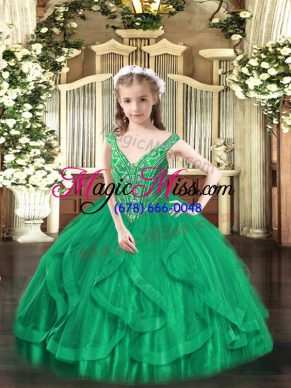 Turquoise Sleeveless Beading and Ruffles Floor Length Pageant Dress Wholesale
