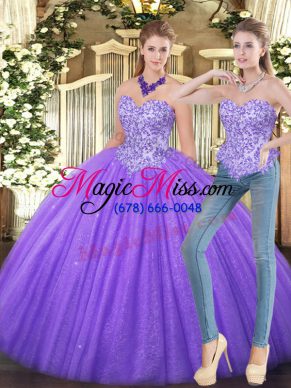 Eggplant Purple Sweetheart Neckline Appliques Ball Gown Prom Dress Sleeveless Zipper
