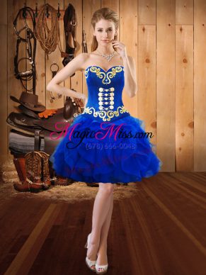 Mini Length Royal Blue Prom Dresses Sweetheart Sleeveless Lace Up
