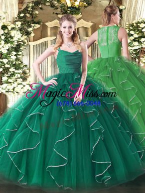 Top Selling Straps Sleeveless Zipper Quinceanera Dresses Peacock Green Organza