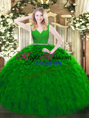 Floor Length Ball Gowns Sleeveless Green Sweet 16 Quinceanera Dress Zipper