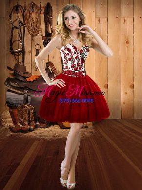 Glorious Ball Gowns Prom Gown Wine Red Sweetheart Tulle Sleeveless Mini Length Lace Up