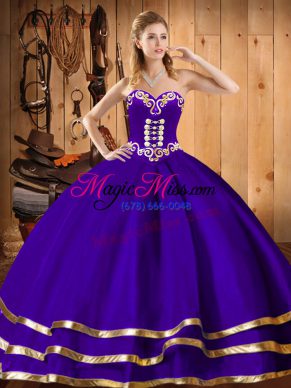 Sexy Purple Ball Gowns Embroidery Vestidos de Quinceanera Lace Up Organza Sleeveless Floor Length