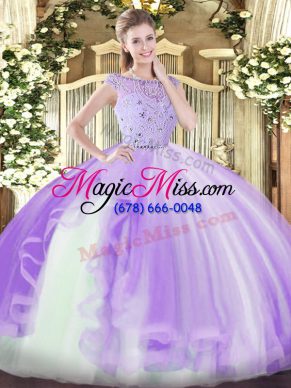 Lavender Ball Gowns Beading and Ruffles Sweet 16 Dresses Zipper Tulle Sleeveless Floor Length
