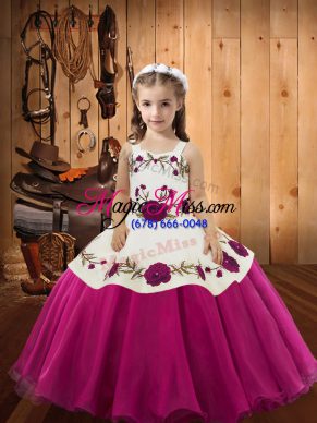 Sleeveless Zipper Floor Length Embroidery Child Pageant Dress