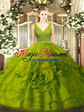 Fantastic Beading 15th Birthday Dress Olive Green Zipper Sleeveless Floor Length