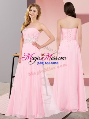 Excellent Baby Pink Empire Appliques Prom Dresses Lace Up Chiffon Sleeveless Floor Length