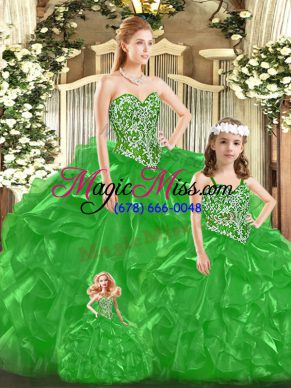Modern Tulle Sleeveless Floor Length Sweet 16 Dress and Beading and Ruffles and Bowknot