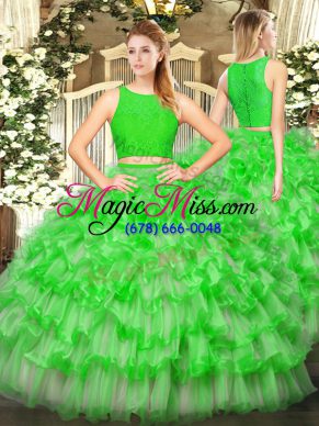 Green Sleeveless Ruffled Layers Floor Length Quinceanera Gown