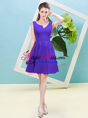 Sleeveless Satin Mini Length Zipper Quinceanera Dama Dress in Purple with Ruching