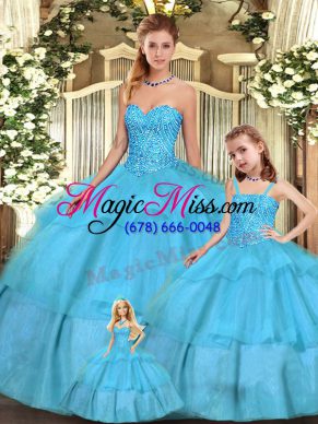 Hot Sale Organza Sleeveless Floor Length Quinceanera Gown and Beading and Ruffled Layers