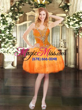 Orange Ball Gowns Sweetheart Sleeveless Organza Mini Length Lace Up Beading Homecoming Dress