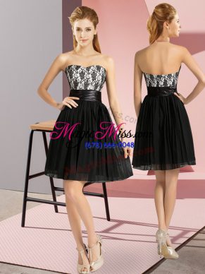 Suitable Black Empire Chiffon Sweetheart Sleeveless Lace Mini Length Zipper Prom Party Dress