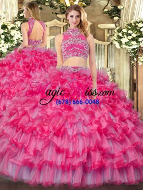 Hot Selling Tulle Sleeveless Floor Length Sweet 16 Dress and Beading and Ruffled Layers