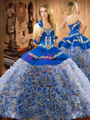Edgy Multi-color Lace Up Sweet 16 Quinceanera Dress Embroidery Sleeveless With Train Sweep Train