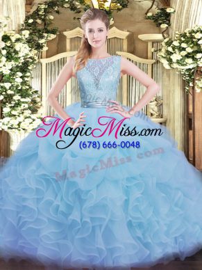 Sleeveless Backless Floor Length Lace and Ruffles Quinceanera Gowns