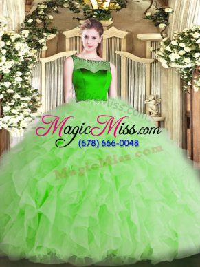 Scoop Sleeveless Quinceanera Gown Floor Length Beading and Ruffles Organza
