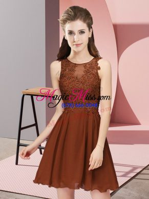 Mini Length Zipper Bridesmaid Dresses Brown for Prom and Party and Wedding Party with Appliques