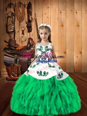 Sleeveless Lace Up Floor Length Embroidery and Ruffles Pageant Dress Womens
