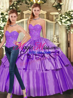 Eggplant Purple Lace Up Sweet 16 Quinceanera Dress Beading and Ruffled Layers Sleeveless Floor Length