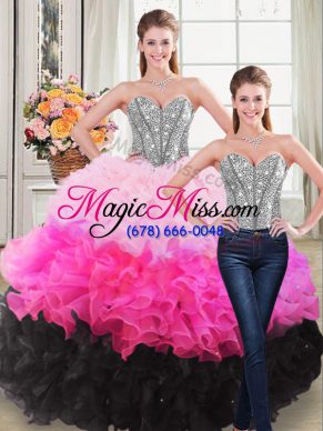 Fine Multi-color Vestidos de Quinceanera Sweet 16 and Quinceanera with Beading and Ruffles Sweetheart Sleeveless Lace Up