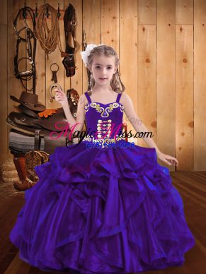 Floor Length Purple Winning Pageant Gowns Straps Sleeveless Lace Up