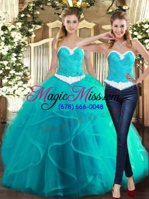 Superior Baby Blue Ball Gowns Tulle Sweetheart Sleeveless Ruffles Floor Length Lace Up Quinceanera Dresses