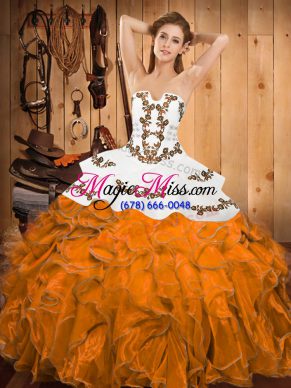 Floor Length Ball Gowns Sleeveless Orange 15 Quinceanera Dress Lace Up
