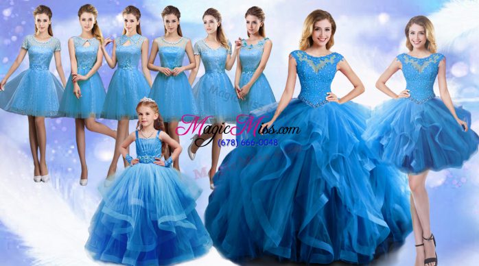 Hot Sale Floor Length Lace Up Quinceanera Gown Baby Blue for Military Ball and Sweet 16 and Quinceanera with Beading and Ruffles