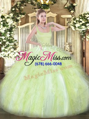 Nice Floor Length Zipper Quinceanera Gown Yellow Green for Military Ball and Sweet 16 and Quinceanera with Beading and Ruffles