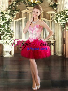 Deluxe Red Sweetheart Neckline Beading and Ruffles Evening Dress Sleeveless Lace Up